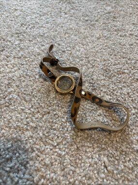 Origami Owl Leopard Print Leather Bracelet with Gold Locket Frame